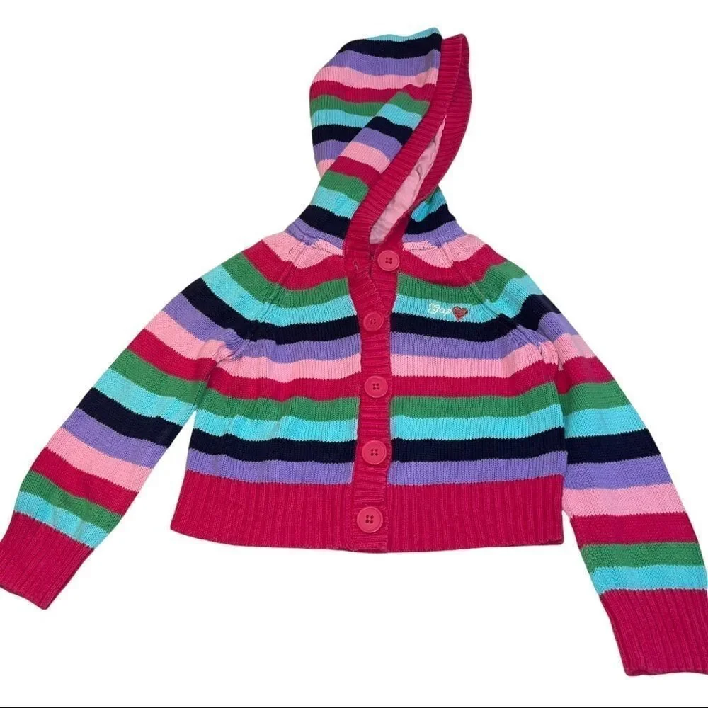 ‎Gap Striped Hooded Button Down Cardigan Sweater